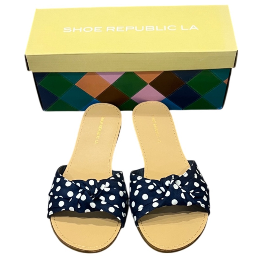 Shoe Republic LA Navy Blue/White Polka Dot Sandals Slip-on Size 9.5 Lightweight
